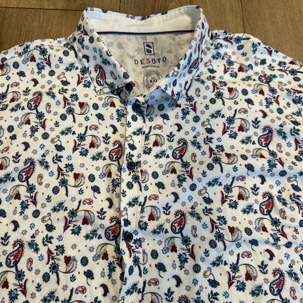 Desoto Men's Short Sleeve Button Up Shirt Paisley AOP Designer Resortwear XXL